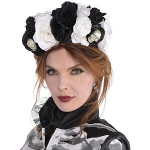 Amscan Women's Hallowen Costume Bone Floral And Skull Headpieces White/Black